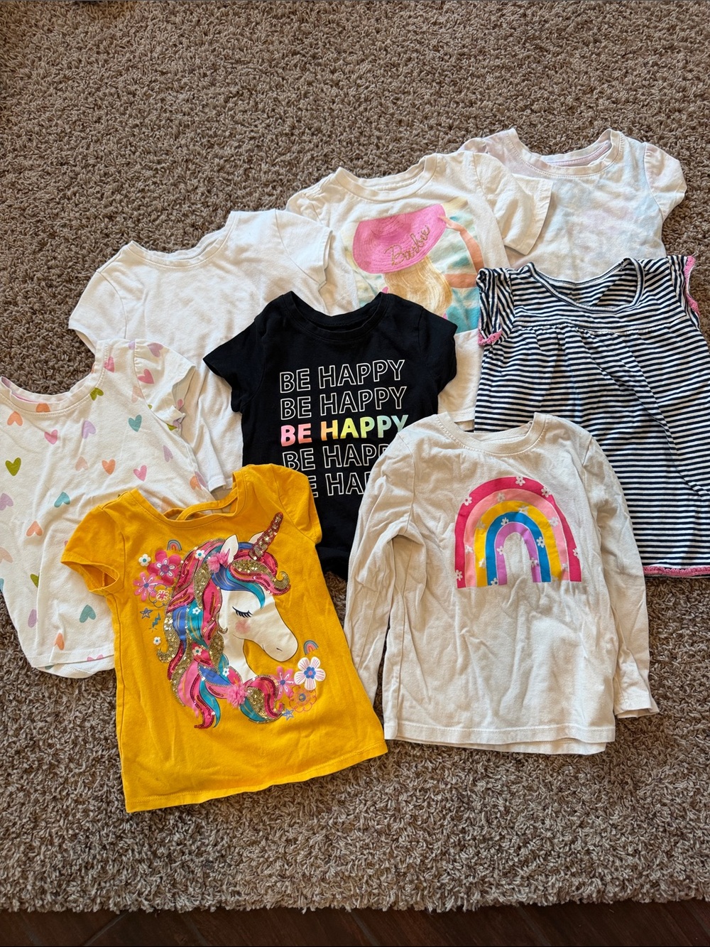 4T Mixed Graphic Tee Bundle - Unicorn, Rainbow, Hearts, Stripes